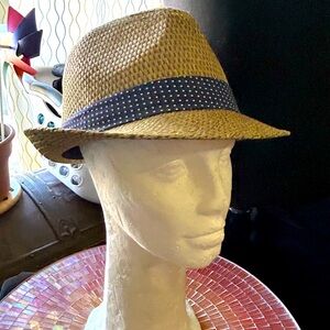 Urban Pipeline 100% Paper Straw Fedora Sz L/XL Brown w/Blue Polka Dot Band